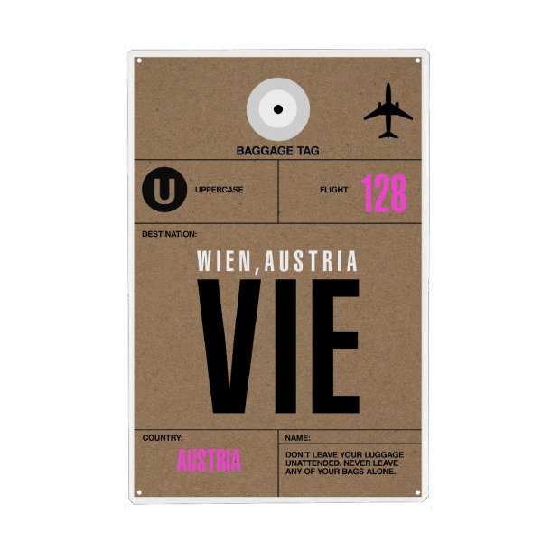 Holzbild "Airport Wien" artboxONE - Typografie,Reise,Städte / Wien - Airport,Flughafen,Stadt,Flugzeug,Retro,Vintage,österreich,Wien,Vienna,Austria