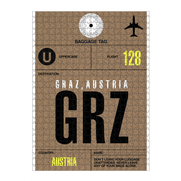 artboxONE Puzzle "Airport Graz" artboxONE - Städte,Typografie,Reise - Airport,Flughafen,Stadt,Flugzeug,Retro,Vintage,österreich,Graz,Vienna
