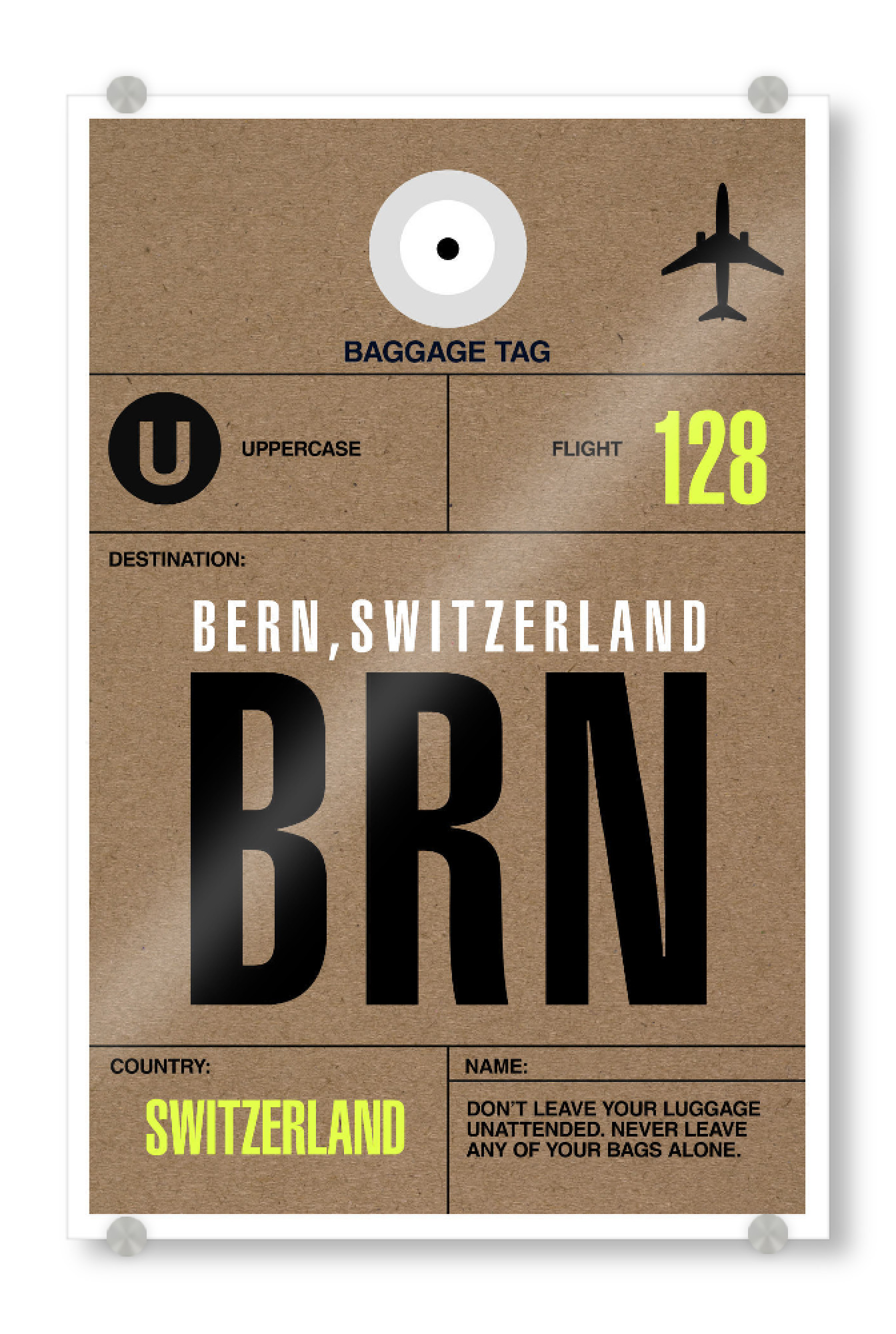 Acrylglasbild "Airport Bern" artboxONE - Städte,Typografie,Reise,Schwarzweiß - Airport,Flughafen,Stadt,Flugzeug,Retro,Vintage,Schweiz,Bern,Switzerland