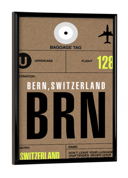 Poster mit schwarzem Rahmen "Airport Bern" artboxONE - Städte,Typografie,Reise,Schwarzweiß
