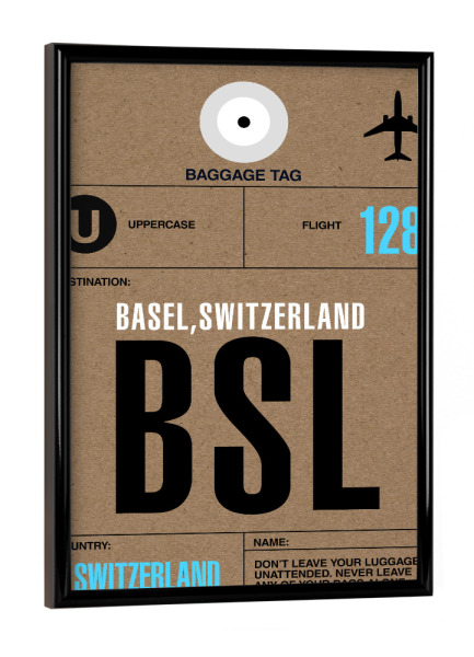 Poster mit schwarzem Rahmen "Airport Basel" artboxONE - Städte,Typografie,Reise
