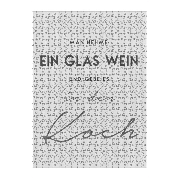 Puzzle Ravensburger "Ein Glas Wein" artboxONE - Typografie,Essen & Trinken - Koch,Wein,Lustig,Typo,Typografie,Schwarzweiß,Grau,Kochen,Küche,Kitchen