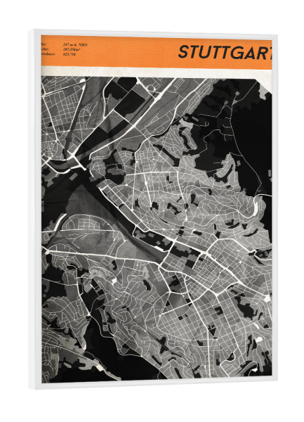 Poster mit weißem Rahmen "Stadtkarte Stuttgart" artboxONE - Reise,Städte / Stuttgart,Kartografie