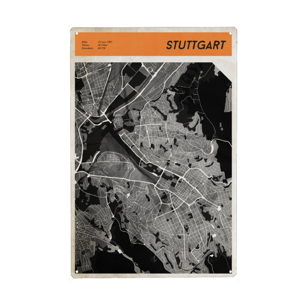 Holzbild "Stadtkarte Stuttgart" artboxONE - Reise,Städte / Stuttgart,Kartografie