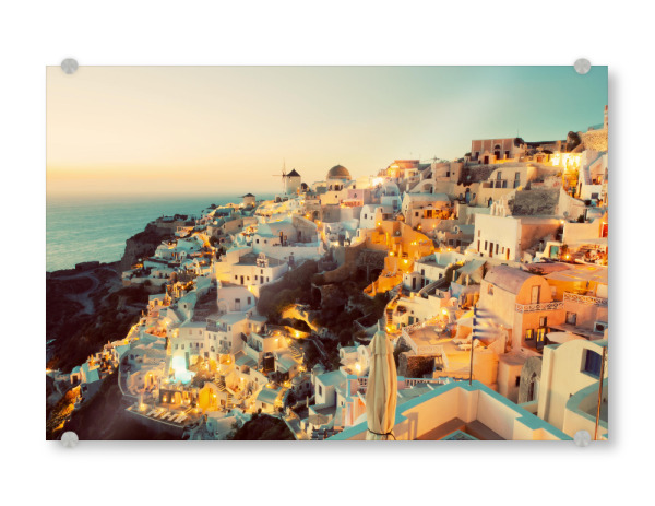 Acrylglasbild "Oia town on Santorini island, Greece at sunset 2" artboxONE - Reise