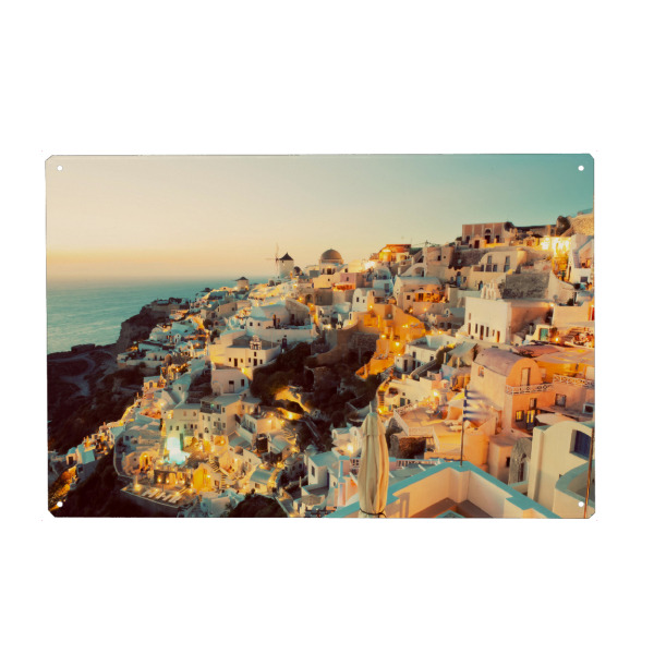 Metall Poster "Oia town on Santorini island, Greece at sunset 2" artboxONE - Reise