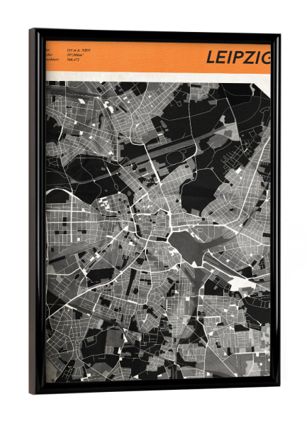 Poster mit schwarzem Rahmen "Stadtkarte Leipzig" artboxONE - Städte,Reise,Kartografie