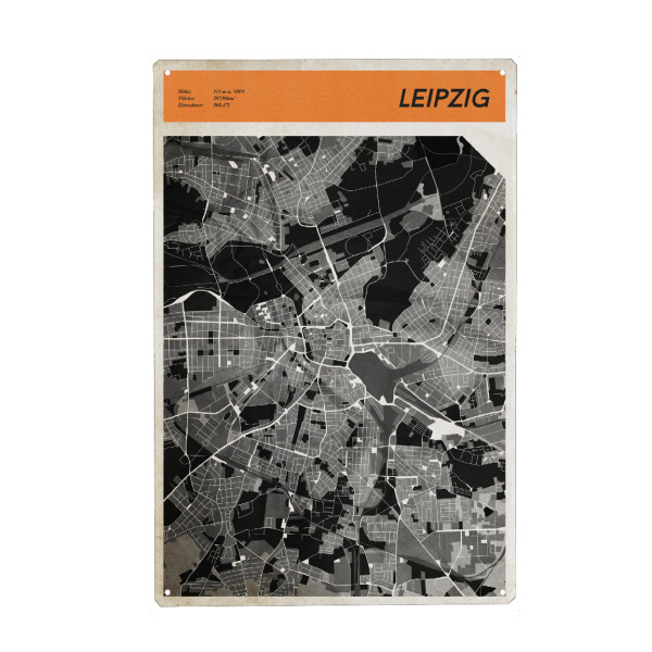 Metall Poster "Stadtkarte Leipzig" artboxONE - Städte,Reise,Kartografie - Strassen,Karte,Stadtkarte,Retro,Vintage,Stadtplan,Geografie,Stadt,Leipzig