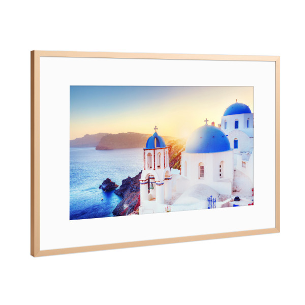 Poster mit Rahmen Kupfer "Oia town on Santorini island, Greece at sunset" artboxONE - Reise