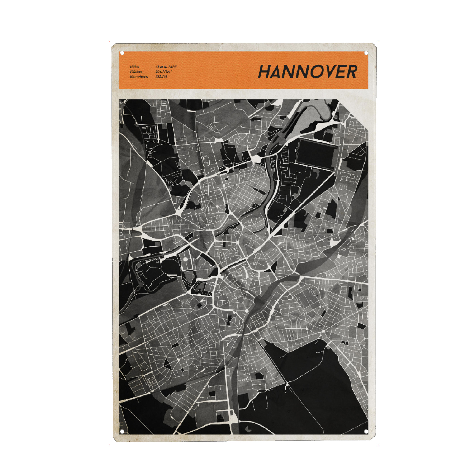 Holzbild "Stadtkarte Hannover" artboxONE - Städte,Reise,Kartografie - Strassen,Karte,Stadtkarte,Retro,Vintage,Stadtplan,Geografie,Stadt,Hannover