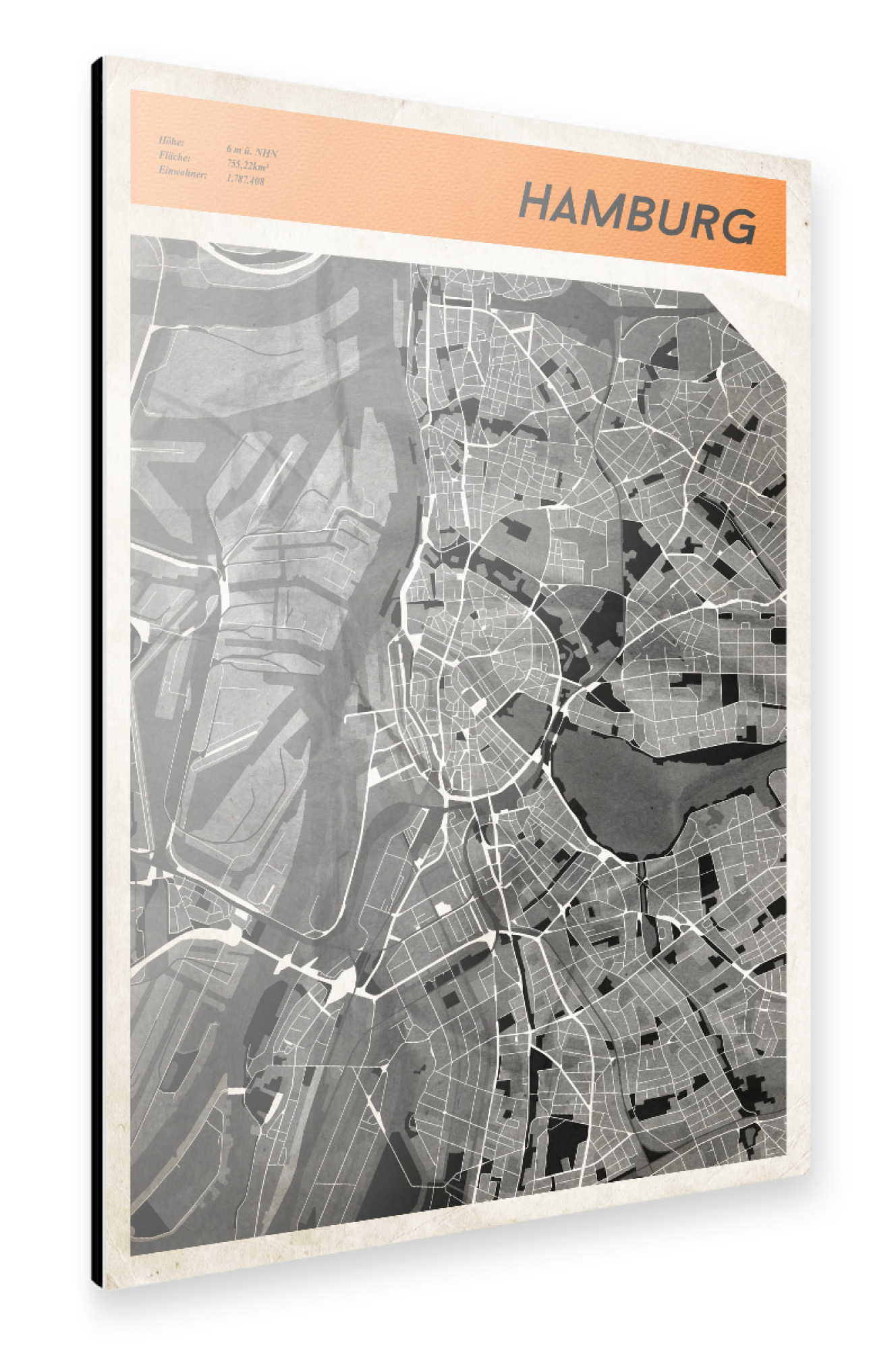Alu-Dibond "Stadtkarte Hamburg" 75x50 cm artboxONE