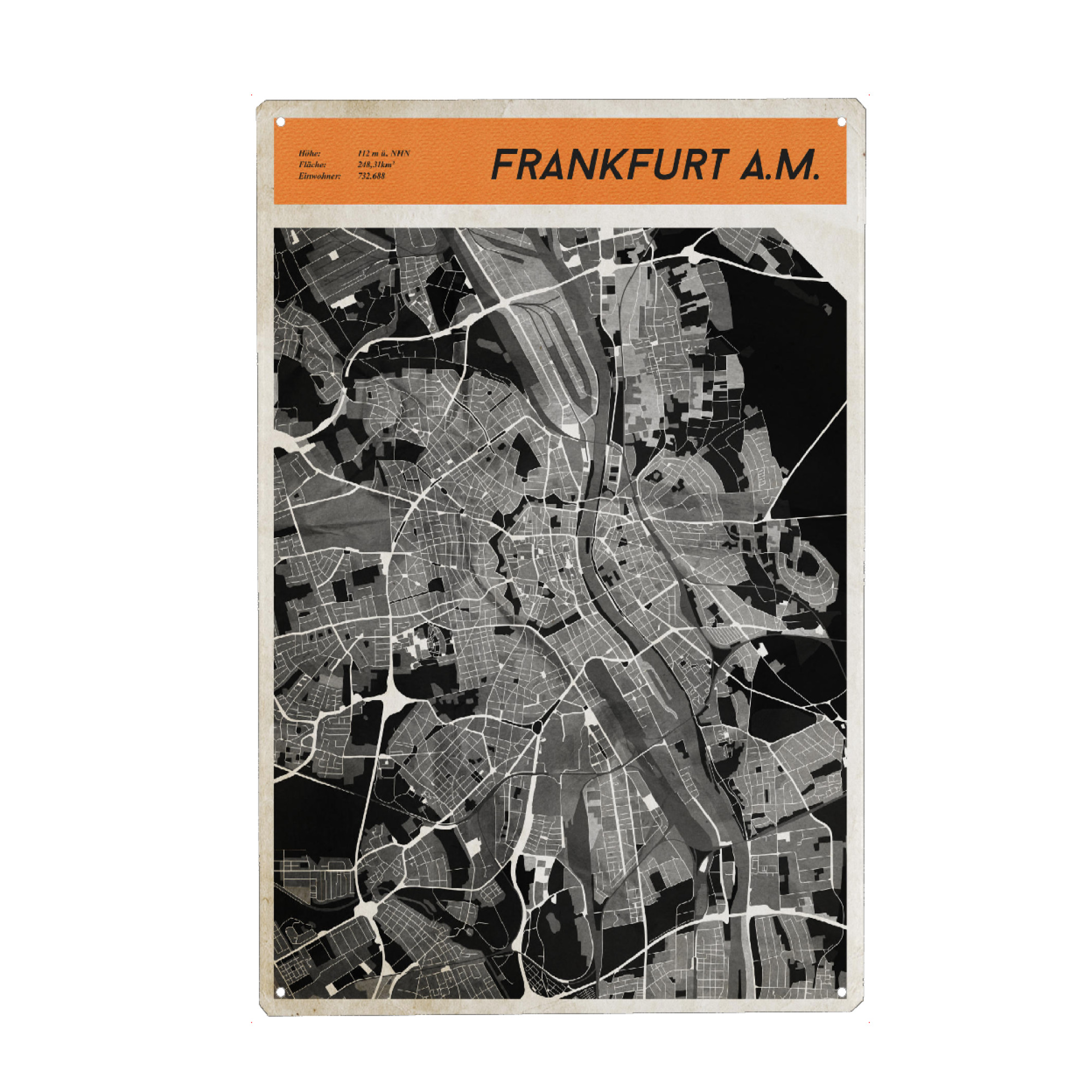 Metall Poster "Stadtkarte Frankfurt am Main" artboxONE - Reise,Städte / Frankfurt,Kartografie