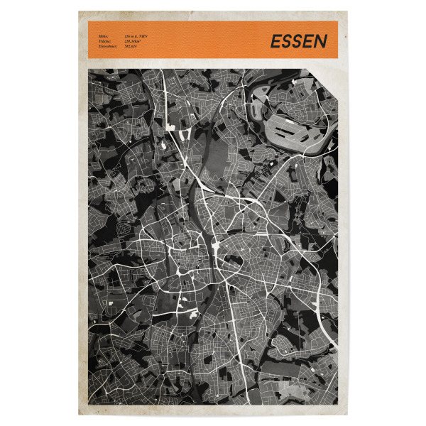 Poster 30x20 cm "Stadtkarte Essen" artboxONE - Städte,Reise,Kartografie - Strassen,Karte,Stadtkarte,Retro,Vintage,Stadtplan,Geografie,Stadt,Essen