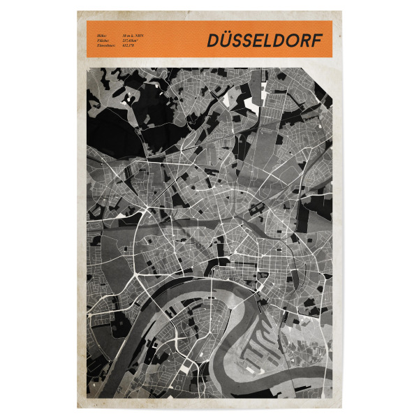 Poster "Stadtkarte Düsseldorf" artboxONE - Reise,Städte / Düsseldorf,Kartografie