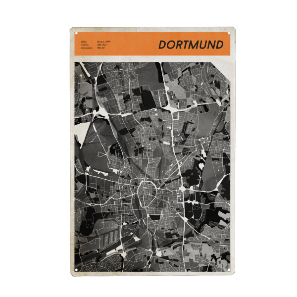 Metall Poster "Stadtkarte Dortmund" artboxONE - Städte,Reise,Kartografie - Strassen,Karte,Stadtkarte,Retro,Vintage,Stadtplan,Geografie,Stadt,Dortmund