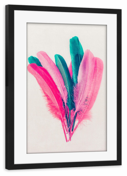 Poster mit Rahmen schwarz "Feather Bouquet" artboxONE - Natur,Abstrakt,Liebe - Federn,Bunt,Blumenstrauß,Liebe,Modern,Blumen,Romantik