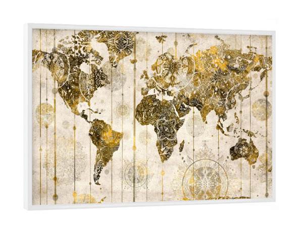 Poster mit weißem Rahmen "World map mandala" artboxONE - Floral,Abstrakt,Geometrie,Kartografie - World map,Mandala