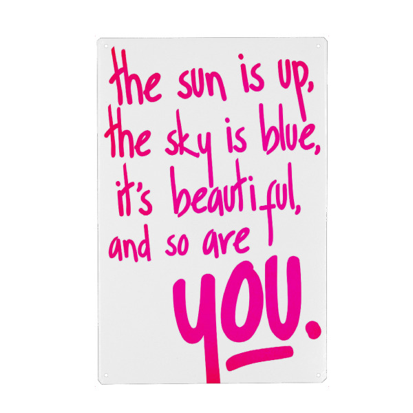 Metall Poster "You Are So Beautiful" artboxONE - Typografie,Für Kinder,Liebe - Liebe,Spruch,Weisheit,Schönheit,Verliebt,Sonne,Himmel - Blechschild
