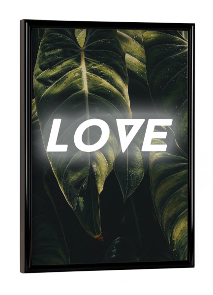 Poster mit schwarzem Rahmen "Natural Love" artboxONE - Typografie,Natur,Abstrakt,Liebe - Liebe,Spruch,Motto,Weisheit,Blätter,Dschungel,Wald,Schein