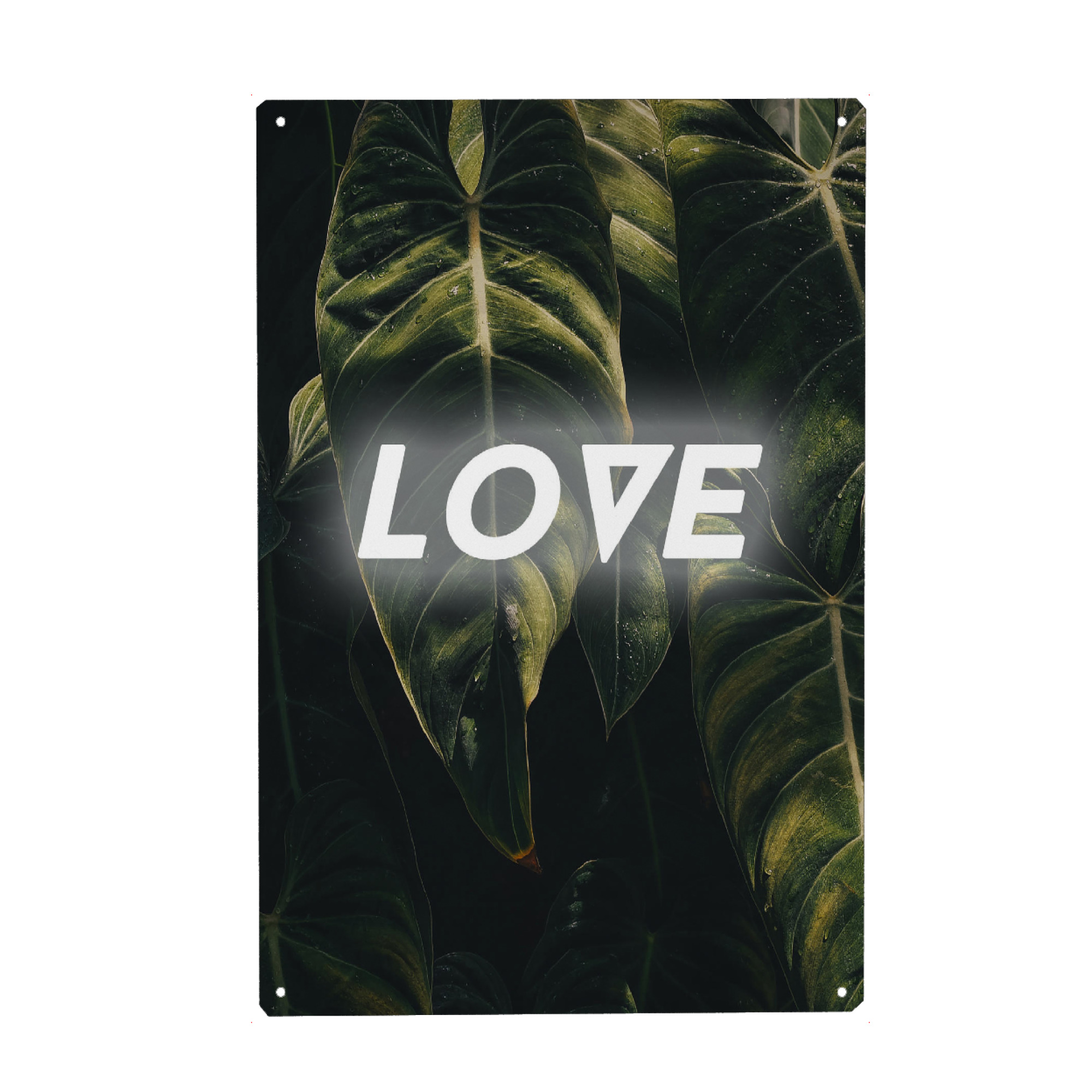 Holzbild "Natural Love" artboxONE - Typografie,Natur,Abstrakt,Liebe - Liebe,Spruch,Motto,Weisheit,Blätter,Dschungel,Wald,Schein