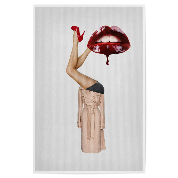 Poster "Kissing Alien" artboxONE - Abstrakt,Menschen,Fashion,Fiktion - Mund,Kuss,Beine,Pumps,Schuhe,Mantel,Frau,Collage,Lippenstift