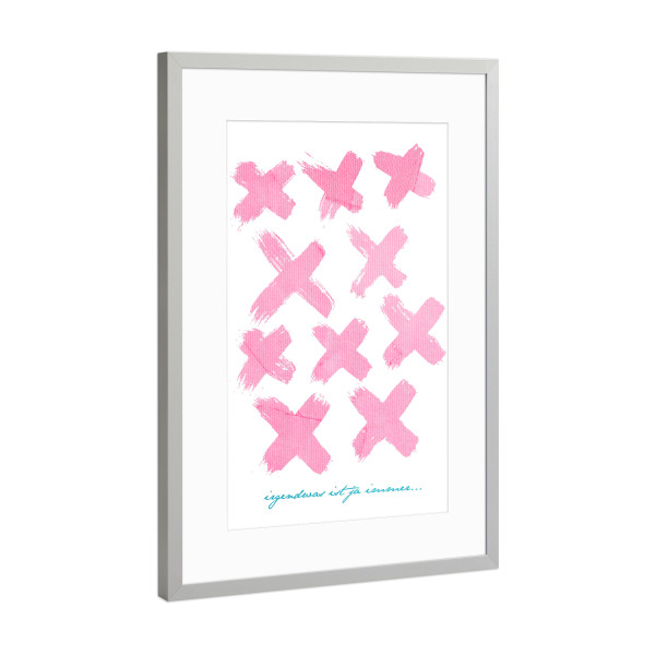 Poster mit Rahmen Silber "Irgendwas Ist Ja Immer" artboxONE - Typografie,Abstrakt - Striche,Kreuze,Spruch,Humor,Lustig,Weisheit,Leben,Motto