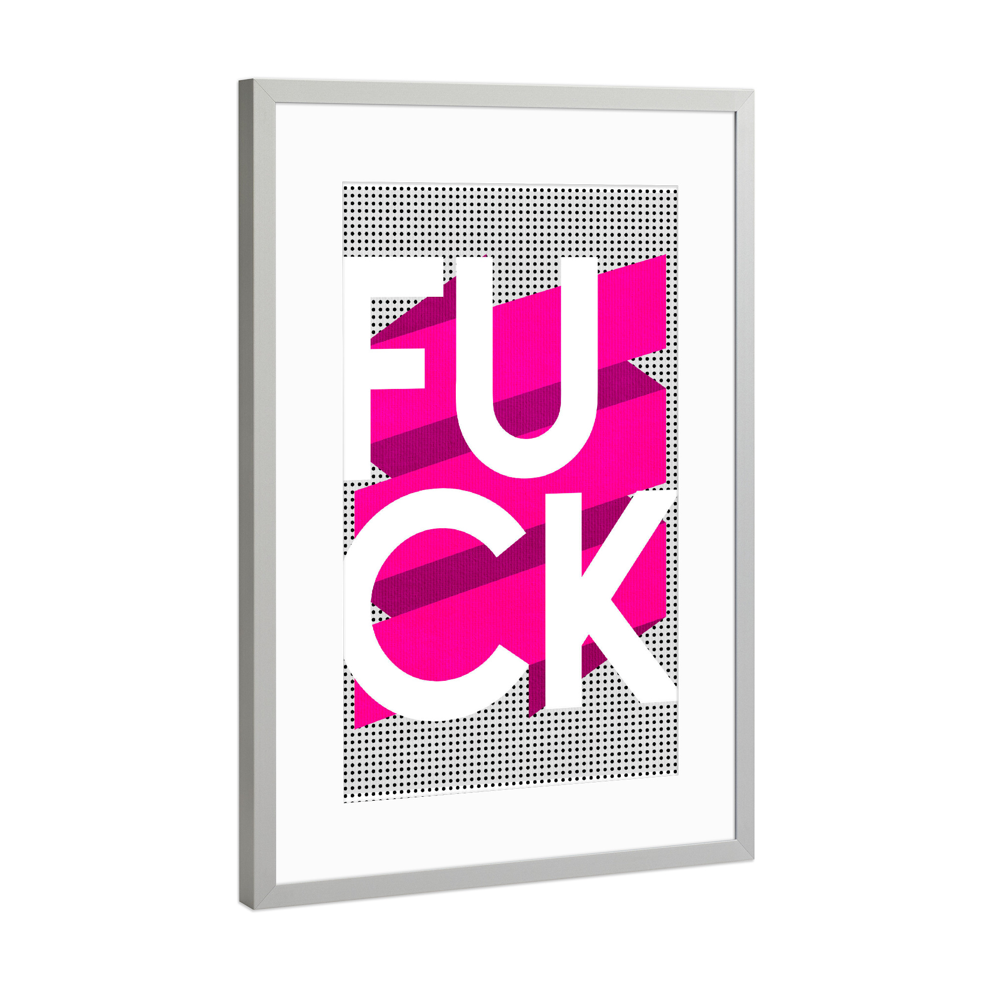 Poster mit Rahmen Silber "Fuck It" artboxONE - Typografie,Abstrakt,Geometrie - Fuck,Spruch,Humor,Lustig,Weisheit,Popart,Bunt,Neon