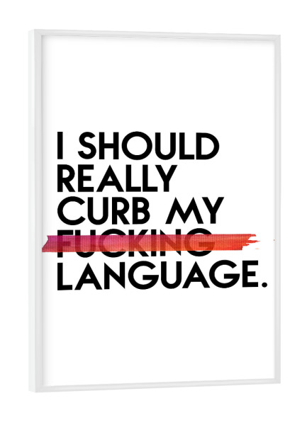 Poster mit weißem Rahmen "Curb My F+++" artboxONE - Typografie,Abstrakt - Fuck,Spruch,Weisheit,Lustig,Leben,Liebe,Sprache,Motivation,Humor