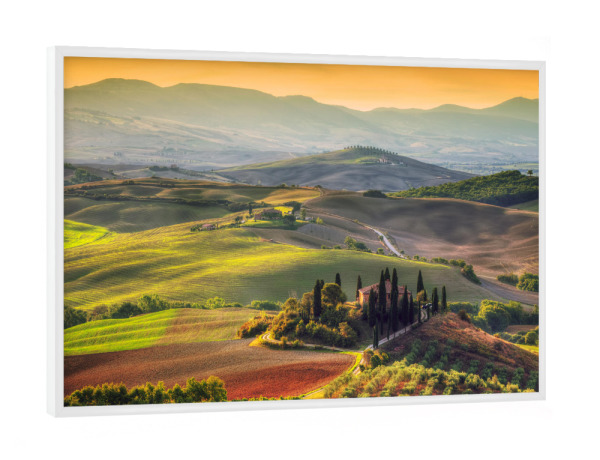 Poster mit weißem Rahmen "Tuscany landscape at sunrise 2" artboxONE - Reise
