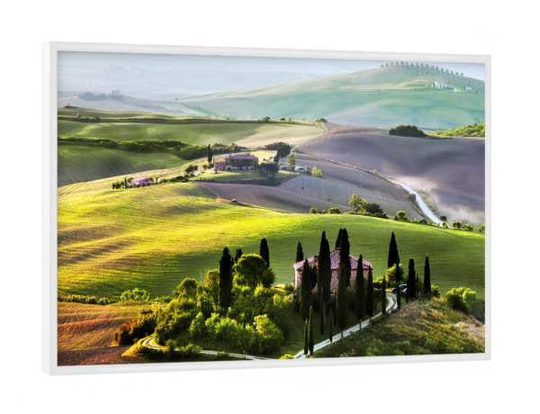 Poster mit weißem Rahmen "Tuscany landscape at sunrise" artboxONE - Reise