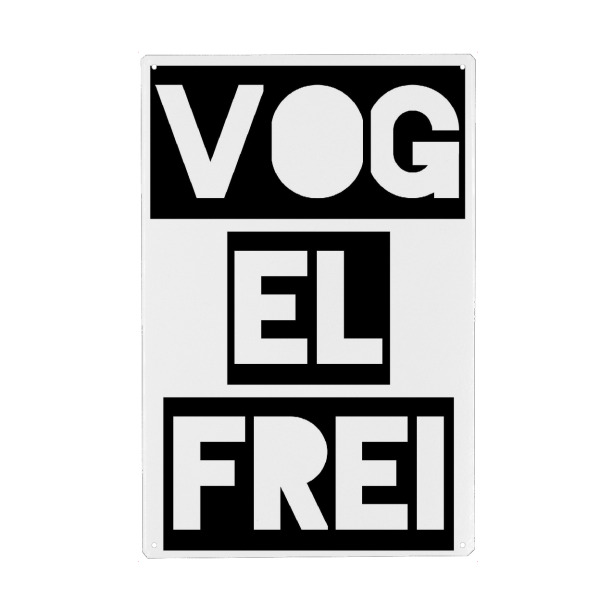 Holzbild "Vogelfrei" artboxONE - Typografie,Abstrakt,Schwarzweiß - Typografie,Spruch,Neon,Gelb,Abstrakt,Humor,Lustig,Freiheit,Leben,Weisheit