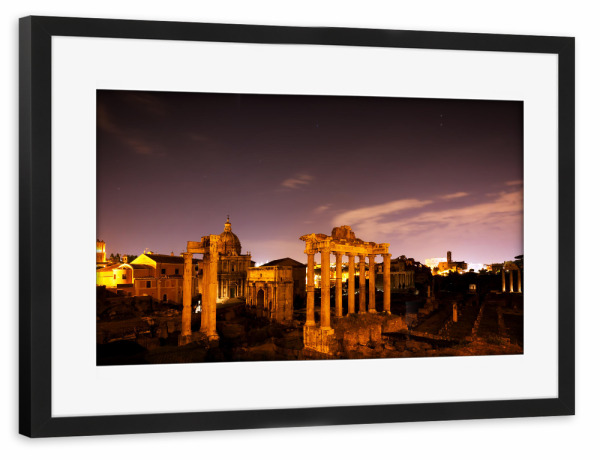 Poster mit Rahmen schwarz "The Roman Forum, Italian Foro Romano in Rome, Italy at night" artboxONE - Städte / Rom
