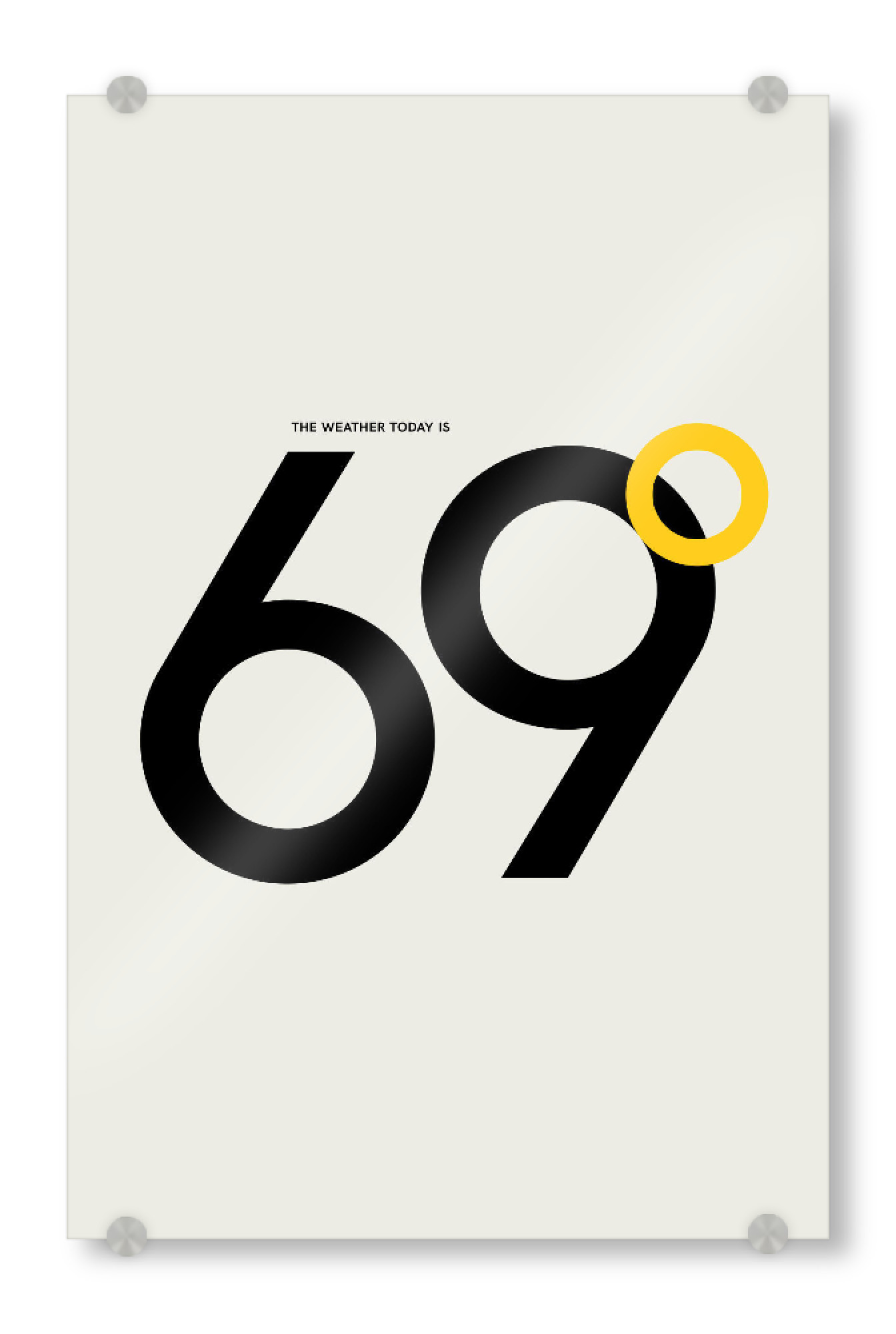 Acrylglasbild "69 Degrees" artboxONE - Typografie,Abstrakt,Geometrie - Typografie,Spruch,Neon,Gelb,Abstrakt,Spaß,Lustig,Feuchter,Sommer