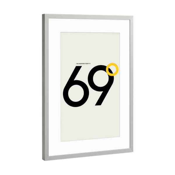 Poster mit Rahmen Silber "69 Degrees" artboxONE - Typografie,Abstrakt,Geometrie - Typografie,Spruch,Neon,Gelb,Abstrakt,Spaß,Lustig,Feuchter,Sommer