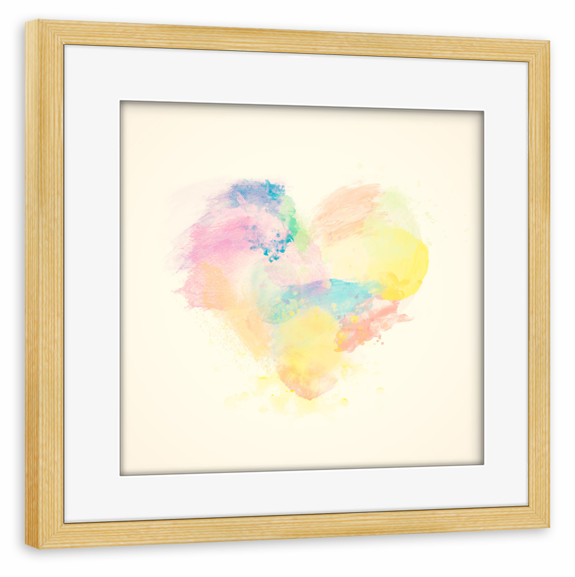 Poster mit Rahmen kiefer "Colorful watercolor heart on canvas" artboxONE - Abstrakt,Liebe
