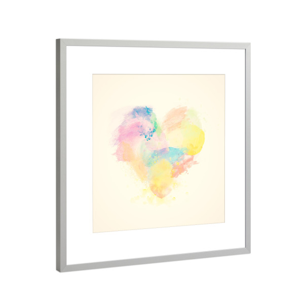 Poster mit Rahmen Silber "Colorful watercolor heart on canvas" artboxONE - Abstrakt,Liebe