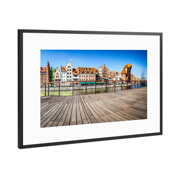 Poster mit Rahmen Schwarz (Metallic) "Panorama of Gdansk old town and Motlawa river in Poland" artboxONE - Städte