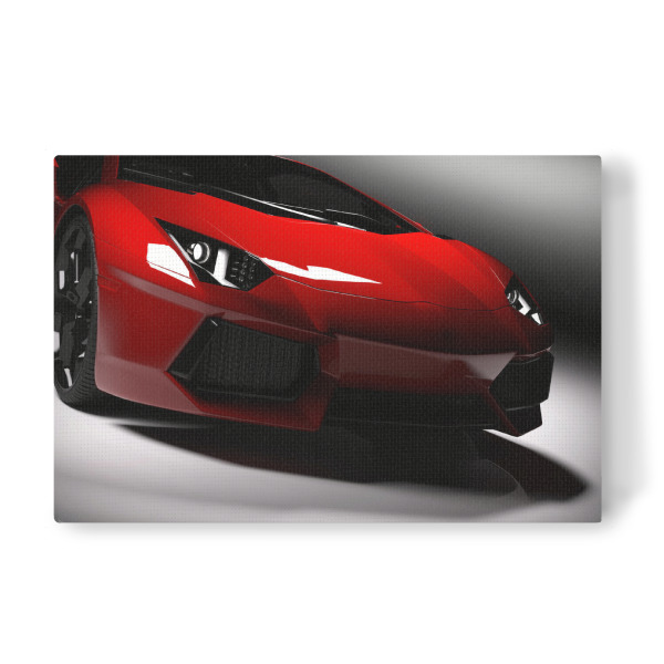 Leinwandbild "Red fast sports car in spotlight, black background" artboxONE - Automobile