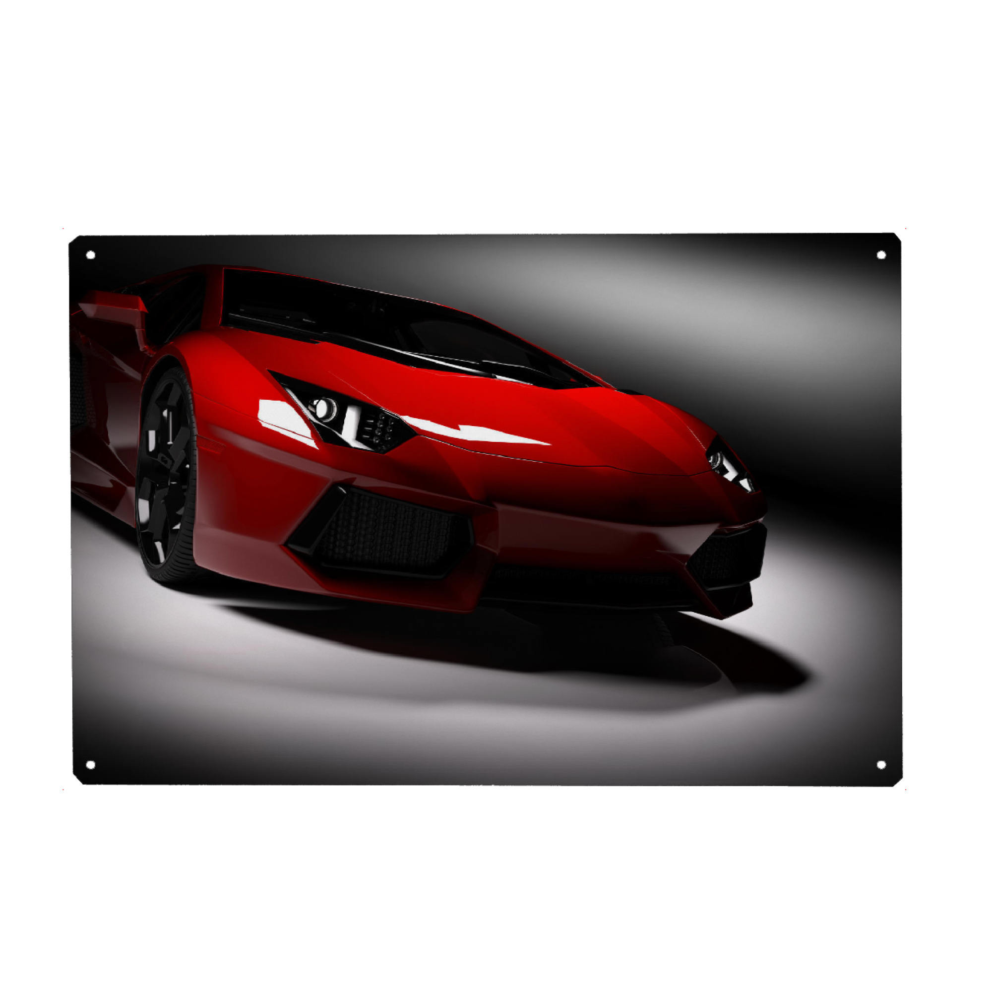 Metall Poster "Red fast sports car in spotlight, black background" artboxONE - Automobile