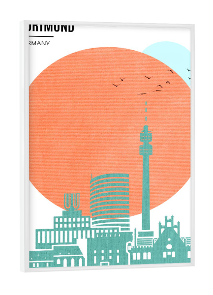 Poster mit weißem Rahmen "Dortmund Sunrise" artboxONE - Städte - Sonnenaufgang,Stadt,Sonne,Silhouette,Dortmund