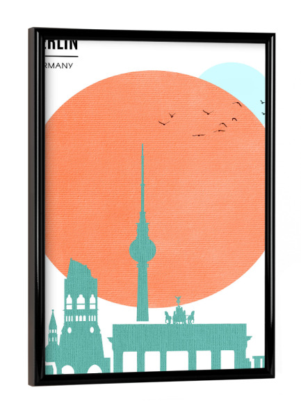 Poster mit schwarzem Rahmen "Berlin Sunrise" artboxONE - Städte,Städte / Berlin - Sonnenaufgang,Stadt,Sonne,Silhouette,Berlin