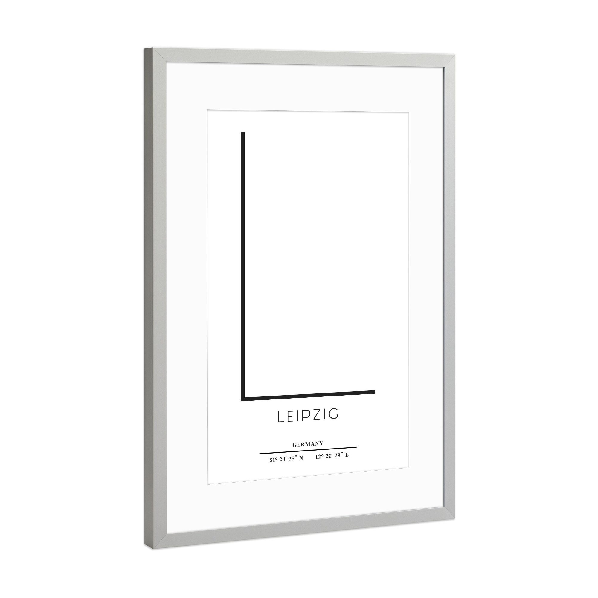 Poster mit Rahmen Silber "Abstract Leipzig" artboxONE - Städte,Typografie,Schwarzweiß - Abstrakt,Stadt,Stadt,Buchstabe,Leipzig