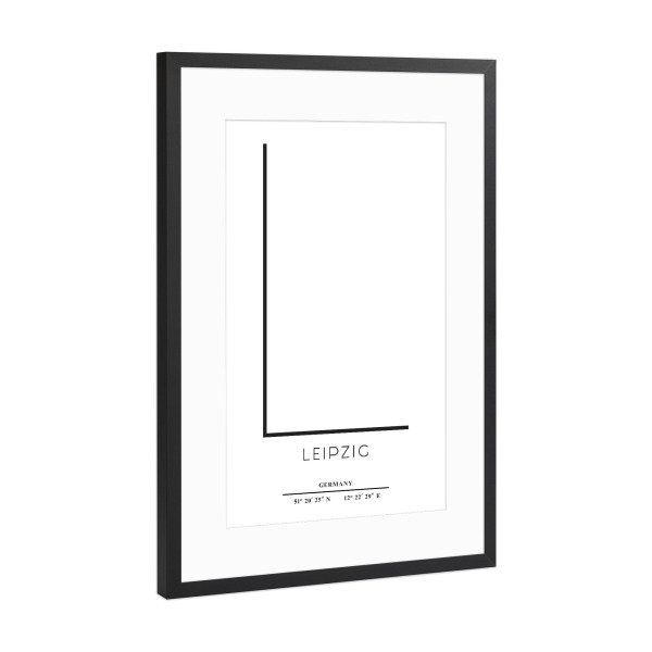 Poster mit Rahmen Schwarz (Metallic) "Abstract Leipzig" artboxONE - Städte,Typografie,Schwarzweiß - Abstrakt,Stadt,Stadt,Buchstabe,Leipzig