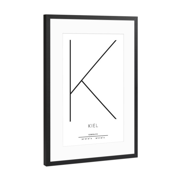 Poster mit Rahmen Schwarz (Metallic) "Abstract Kiel" artboxONE - Städte,Typografie,Schwarzweiß - Abstrakt,Stadt,Stadt,Buchstabe,Kiel