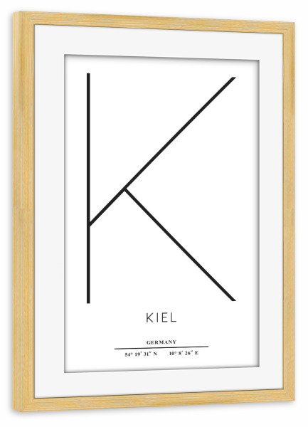 Poster mit Rahmen kiefer "Abstract Kiel" artboxONE - Städte,Typografie,Schwarzweiß - Abstrakt,Stadt,Stadt,Buchstabe,Kiel