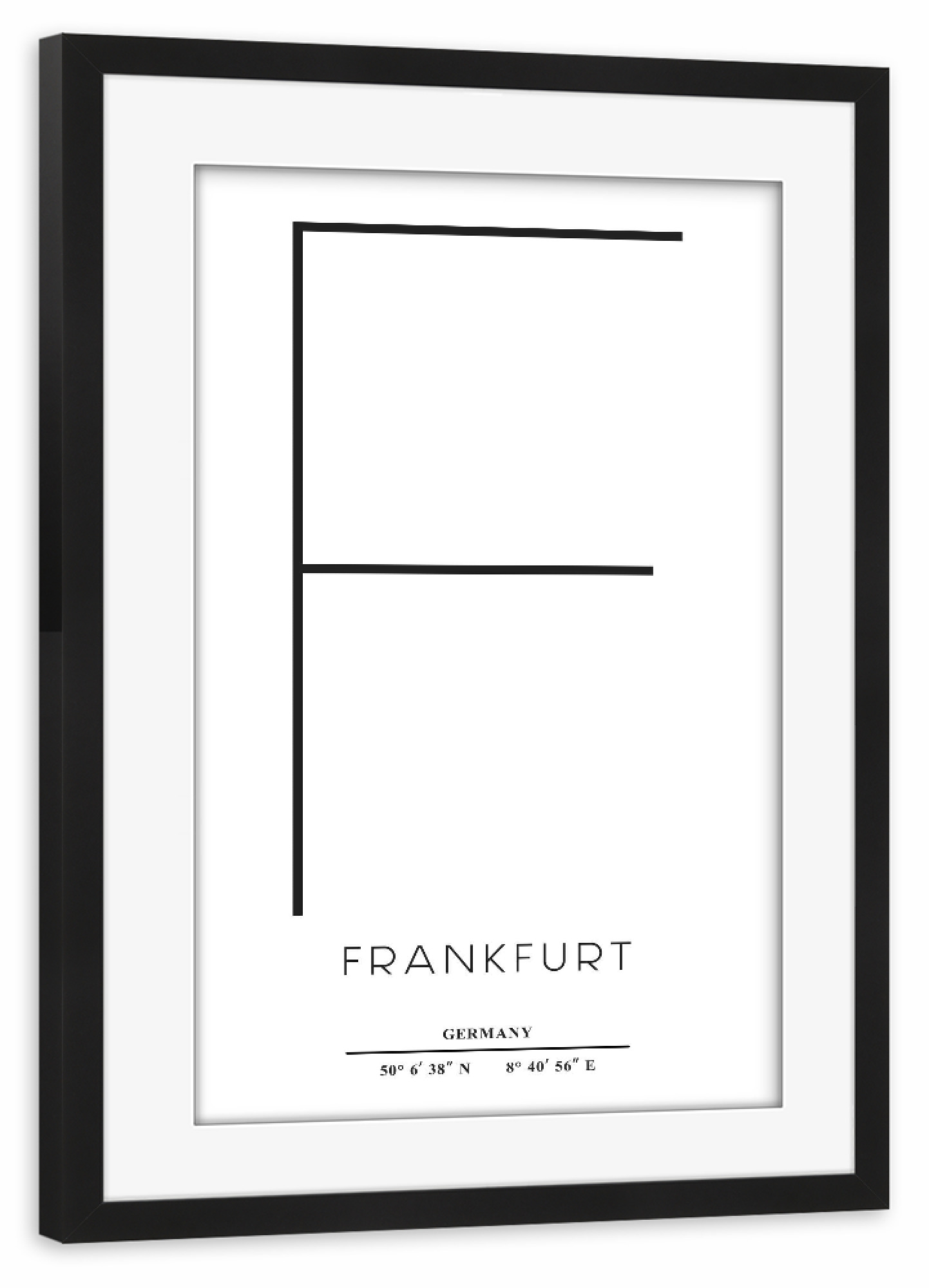 Poster mit Rahmen schwarz "Abstract Frankfurt" artboxONE - Städte,Typografie,Schwarzweiß,Städte / Frankfurt