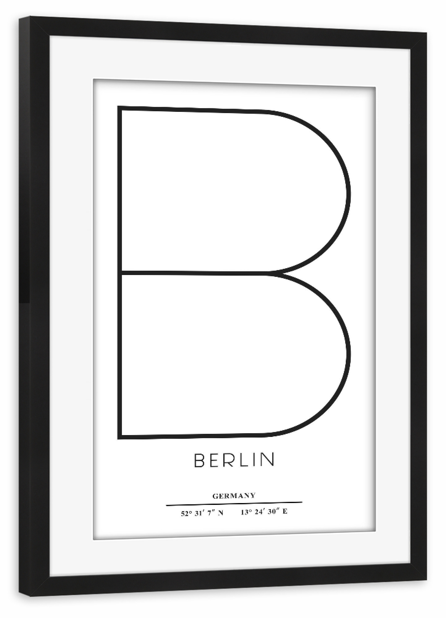 Poster mit Rahmen schwarz "Abstract Berlin" artboxONE - Städte,Städte / Berlin,Typografie,Schwarzweiß - Abstract,City,Stadt,Letter,Buchstabe,Berlin