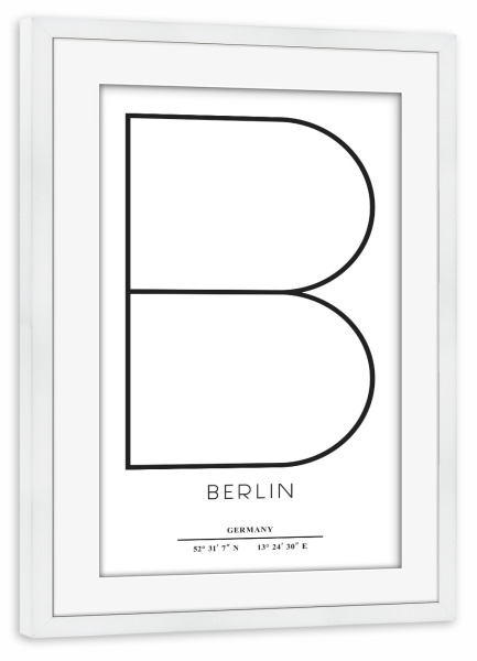 Poster mit Rahmen weiß "Abstract Berlin" artboxONE - Städte,Städte / Berlin,Typografie,Schwarzweiß - Abstract,City,Stadt,Letter,Buchstabe,Berlin