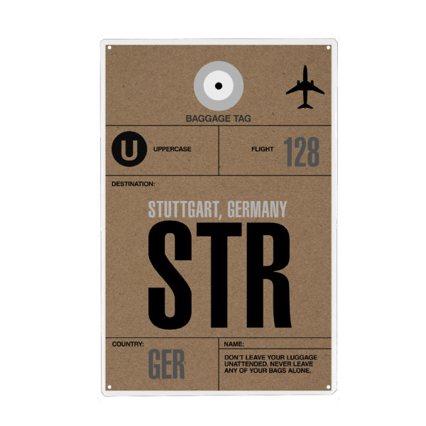 Metall Poster "Airport Suttgart" artboxONE - Städte,Typografie,Reise,Städte / Stuttgart - Airport,Retro,Stadt,City,Flughafen,Stuttgart - Blechschild