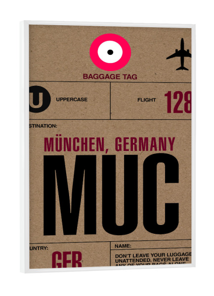 Poster mit weißem Rahmen "Airport München" artboxONE - Städte,Städte / München,Typografie,Reise - Airport,Retro,Stadt,City,Flughafen,München